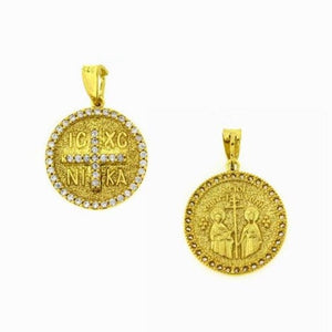 925 Sterling silver  Saint Helen & Constantine charm with 24k gold plated ,Orthodox &  Byzantine
