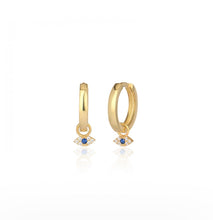 Load image into Gallery viewer, 925 sterling silver hoops evil eye earring with 24k gold plated 0.60cm
