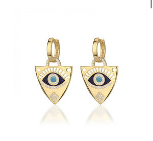 925 sterling silver hoops evil eye earring with 24k gold plated 3,30cm-1,90cm