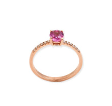 Load image into Gallery viewer, 18K solid rose gold ring with Fuchsia sapphire, solitaire engagement ring, oval brilliant cut ,   Diamonds brilliant cut ,  natural stones
