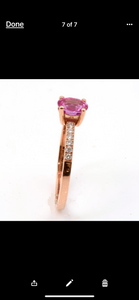 18K solid rose gold ring with Fuchsia sapphire, solitaire engagement ring, oval brilliant cut ,   Diamonds brilliant cut ,  natural stones