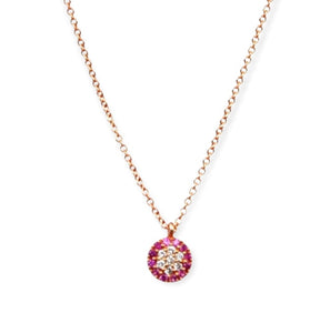 18K Solid rose Gold pendant,18k charm rose gold with Diamond and Pink Sapphire,18k solid rose gold chain,18k solid Rose Gold necklace