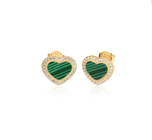 Load image into Gallery viewer, 925 sterling silver heart earring with gem stone 24k gold plated 1cm-1,20cm
