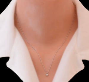 18k solid white Gold Necklace Princess diamond and 18k gold chain