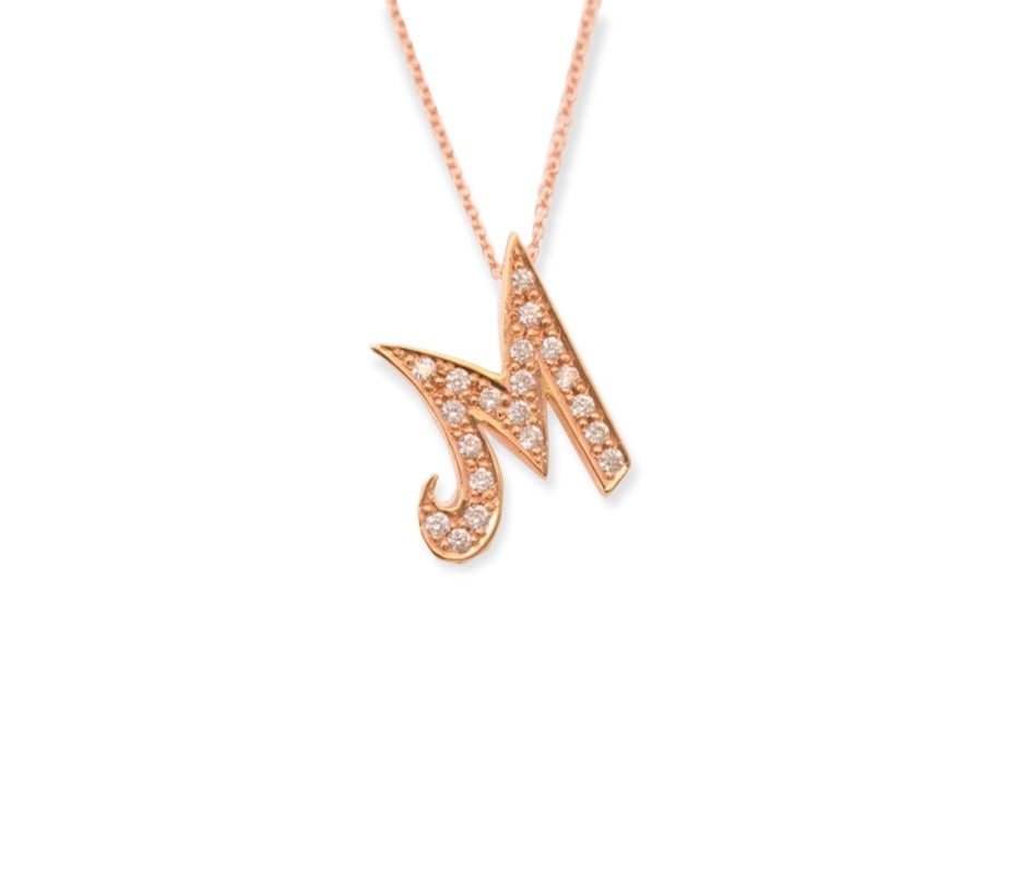 18K Solid rose Gold pendant,18k charm rose gold with Diamonds