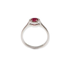 Load image into Gallery viewer, 18K solid white gold Ring with Ruby and  Diamonds ,brilliant cut Ring , solitaire, engagement ring, cocktail ring
