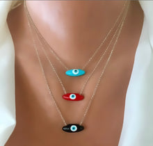 Load image into Gallery viewer, 925 sterling silver Evil eye necklace with 24k gold plated, handmade enamel evil eye charm necklace
