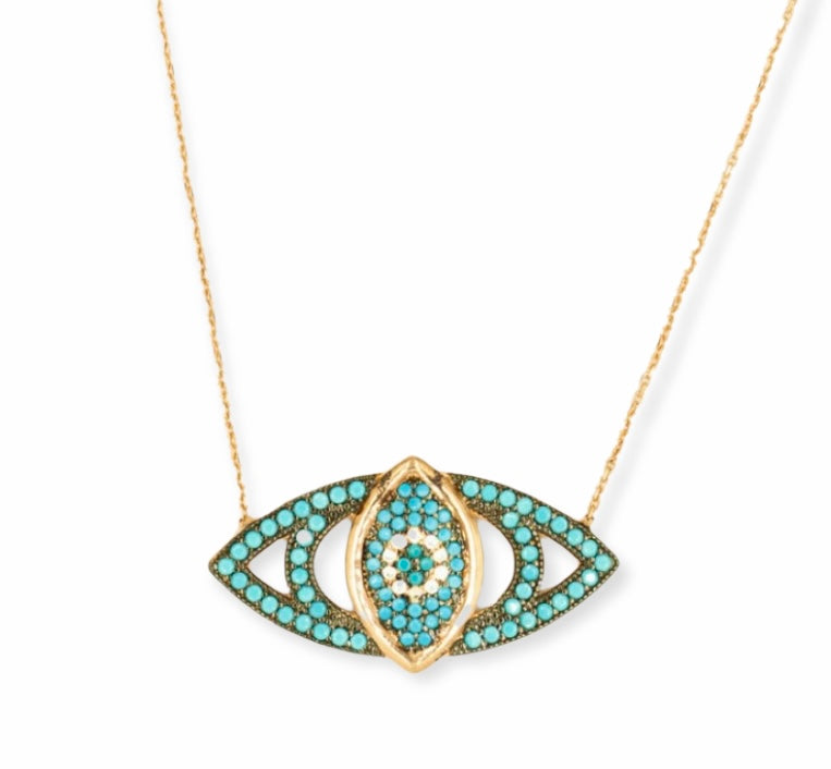 925 sterling silver evil eye necklace with 24k rose gold plated