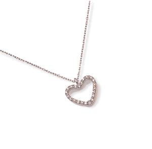 18k solid white Gold Heart Necklace with diamonds brilliant cut