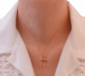 18k solid Gold Cross Pink Sapphires brilliant cut and Natural Diamonds brilliant cut necklace