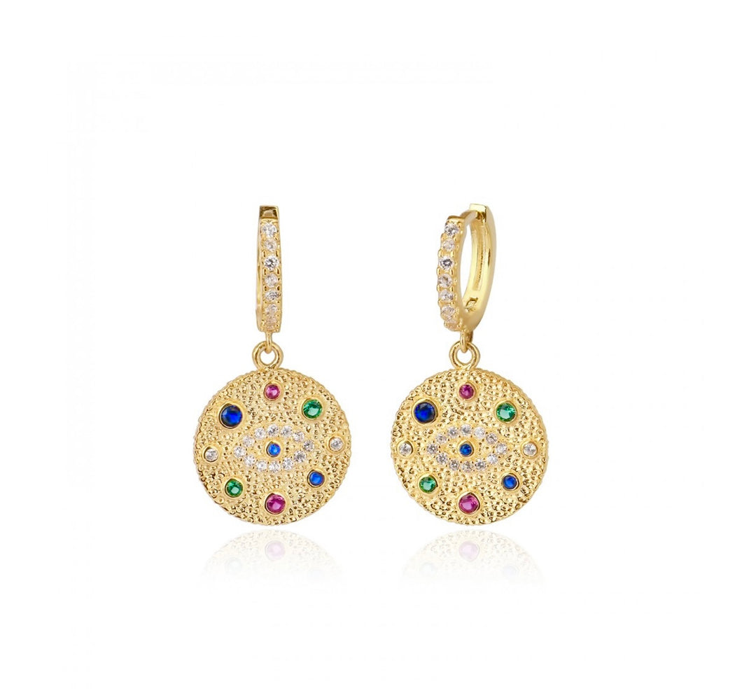 925 sterling silver hoops evil eye earring with 24k gold plated and zirconia 2,80cm-1,40cm