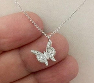 18k solid white Gold butterfly Necklace with diamonds brilliant cut