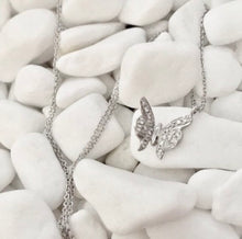 Load image into Gallery viewer, 18k solid white Gold butterfly Necklace with diamonds brilliant cut
