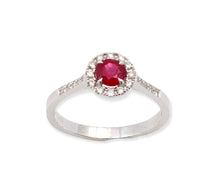 Load image into Gallery viewer, 18K solid white gold Ring with Ruby and  Diamonds ,brilliant cut Ring , solitaire, engagement ring, cocktail ring
