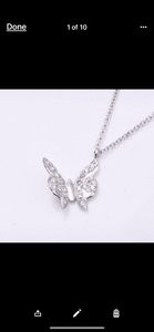 18k solid white Gold butterfly Necklace with diamonds brilliant cut