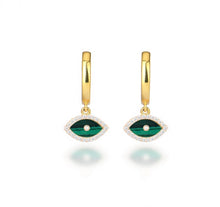 Load image into Gallery viewer, 925 sterling  silver hoops evil eye earring with 24k gold plated 2,50cm-1,50cm
