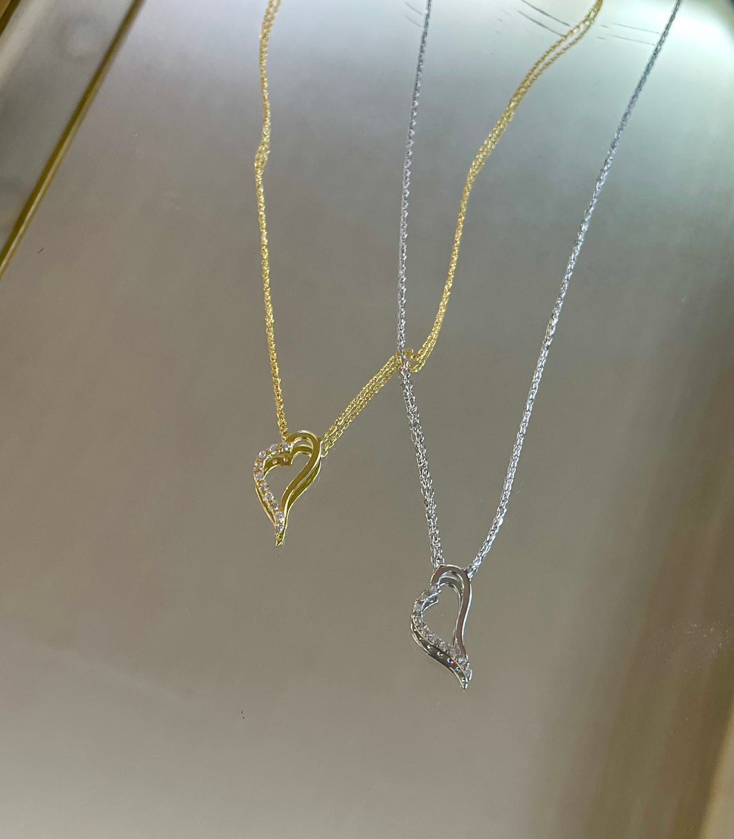 925 sterling silver heart necklace with zircon  and 24k gold plated