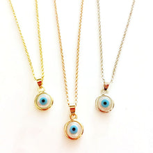 Load image into Gallery viewer, 925 sterling silver Evil Eye charm Necklace with mother of pearl and 24k gold plated
